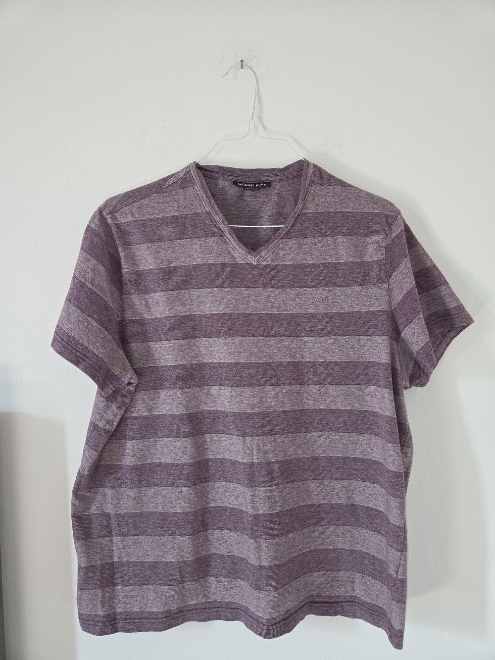 Michael Kors Purple Striped V-Neck Short Sleeve Shirt